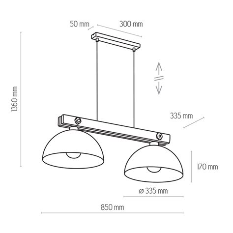 Lampa wisząca OSLO na drewnianej belce z dwoma metalowymi kloszami w