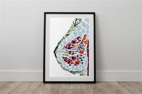 Floral Breast Watercolor Print Breast Cancer Survivor Etsy