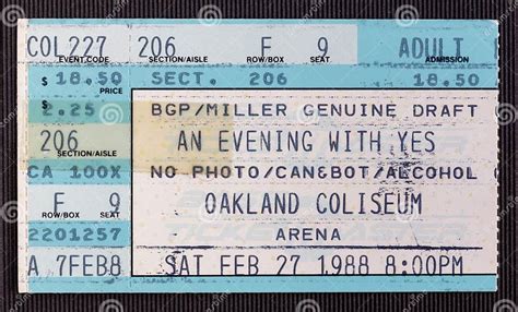 Old Ticket Stub For An Evening With Yes Concert At Oakland Coliseum