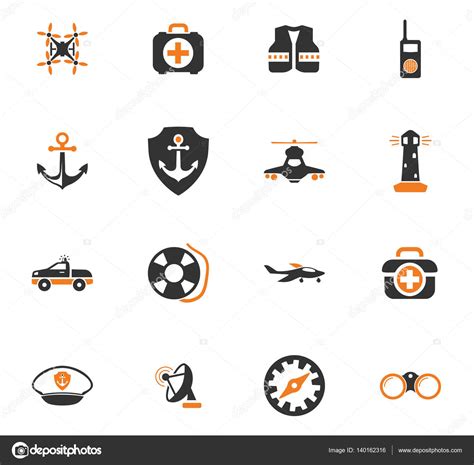 Coast Guard Icons Set Stock Illustration By Lisess 140162316