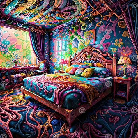 A Psychedelic Themed Room With Decor And Furniture That Evokes Fantasy