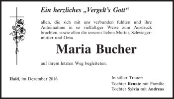 Traueranzeigen Von Maria Bucher Mittelbayerische Trauer