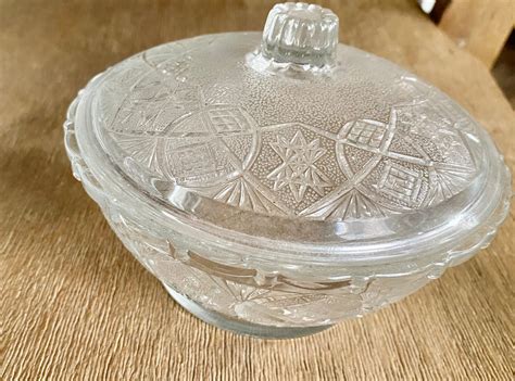 Vintage Clear Pressed Glass Candy Dish With Lid Kig Malaysia Etsy Uk