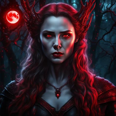 Photorealistic Portrait Of A Majestic Evil Scarlet Witch Whit Red