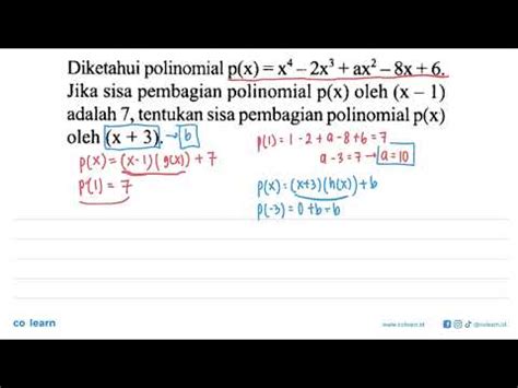 Diketahui Polinomial P X X X Ax X Jika Sisa Pembagian