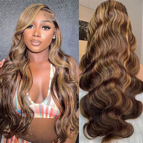 Amazon Highlight Ombre Lace Front Wig Human Hair Body Wave 1B 30