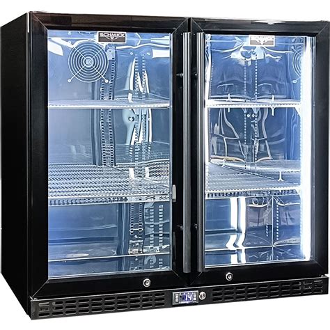 Schmick Twin Door Quiet Running Black Heated Glass Door Bar Fridge — The Modern Cave Australia