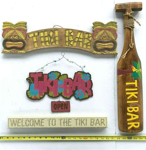 Tiki Bar 4 Wooden Wall Sign Bundle Welcome Open Small Paddle Tropical