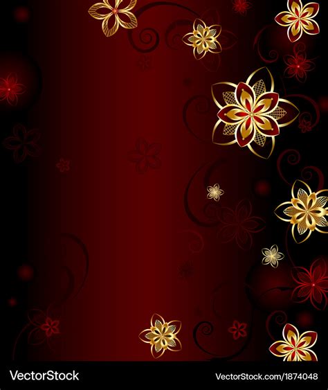 Red Background With Gold Flowers Royalty Free Vector Image