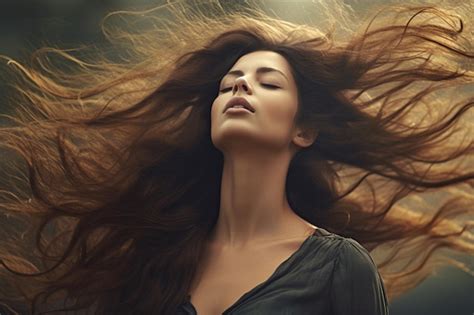 Mujer Generativa Ai Con Cabello Largo Ondeando Al Viento Foto Premium