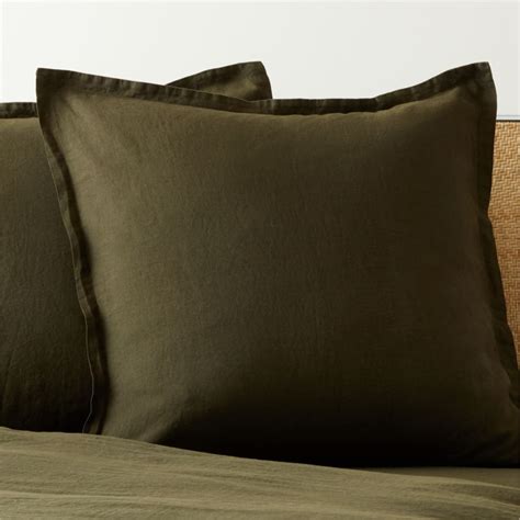 EUROPEAN FLAX Certified Linen Forest Green Euro Pillow Shams Set Of 2