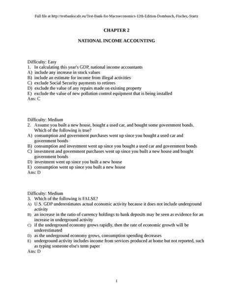 Chapter 2 Mcq Chapter 2 National Income Accounting Difficulty Easy