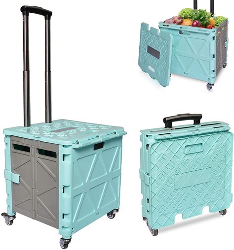 Buy 4 Wheel Folding Shopping Cart With Lid Handle 50L Collapsible