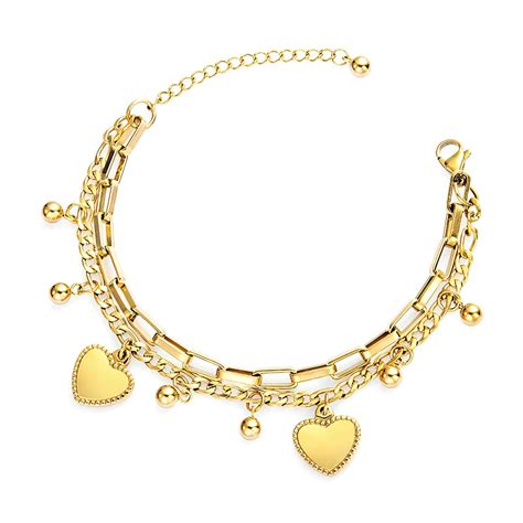 18K Gold Plated Stainless Steel Hearts Bracelet Intensity SKU 86387