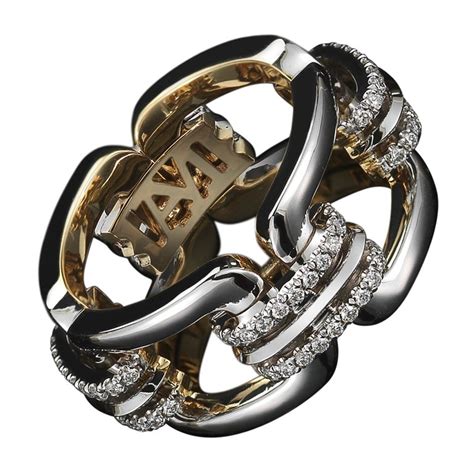 Alexandra Mor Flexible Chain Link Diamond Gold Ring For Sale At 1stdibs