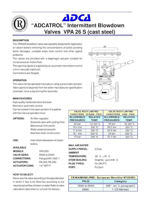 Pdf Adcatrol Intermittent Blowdown Valves Vpa S Cast More