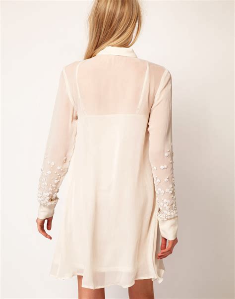 Lyst Asos Collection Shirt Dress With Embellished Flower Pearl Trim