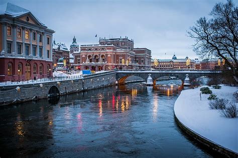 HD Wallpaper Stockholm Winter Bridge Sweden River Water Channel