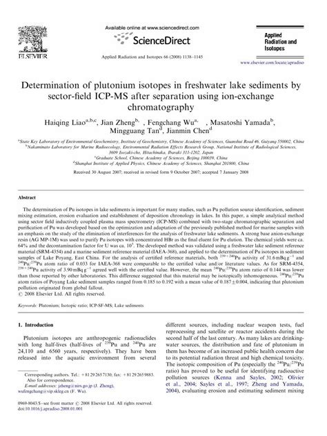 PDF Determination Of Plutonium Isotopes In Freshwater Lake Sediments