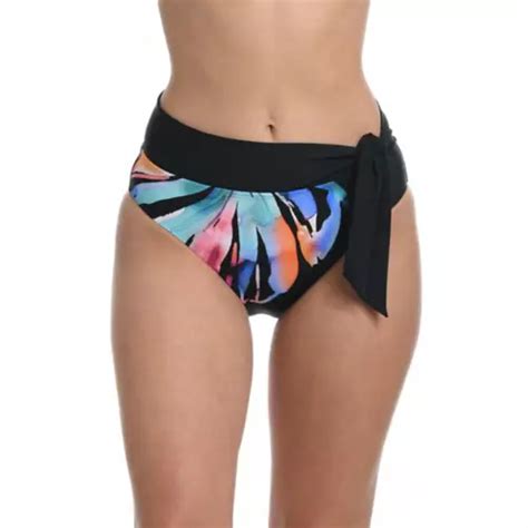 La Blanca Prism Palm Black Printed High Waist Bikini Swim Bottom Size