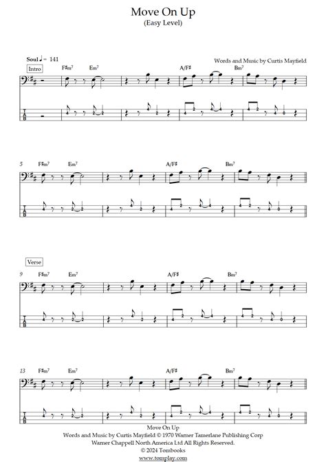 Move On Up Easy Level Curtis Mayfield Bass Tabs