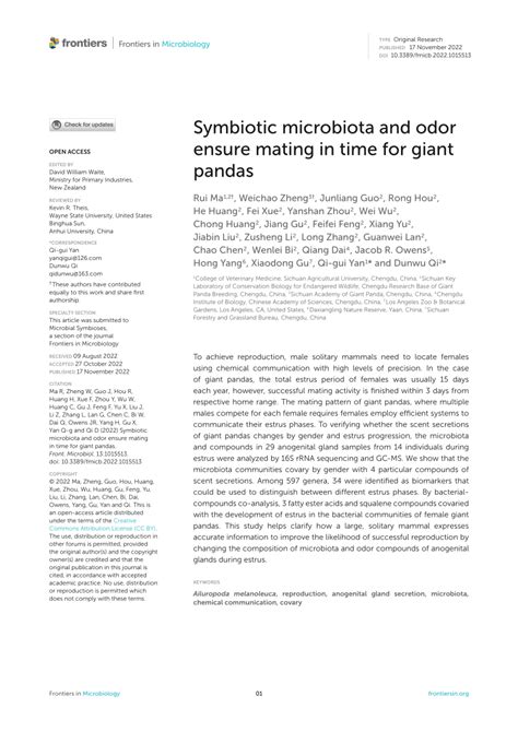 Pdf Symbiotic Microbiota And Odor Ensure Mating In Time For Giant Pandas