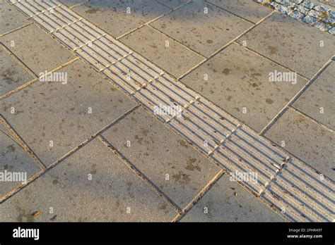 Tactile Paving On Modern Tiles Pathway For Blind Handicap Safety