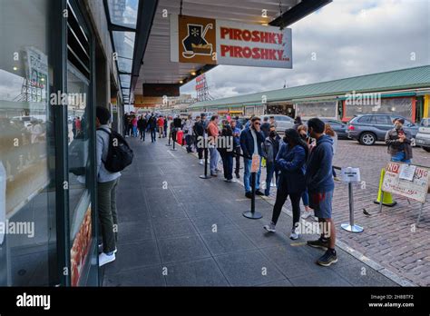 People Stand In Line In Famous Russian Piroshky Bakery Near Seattle