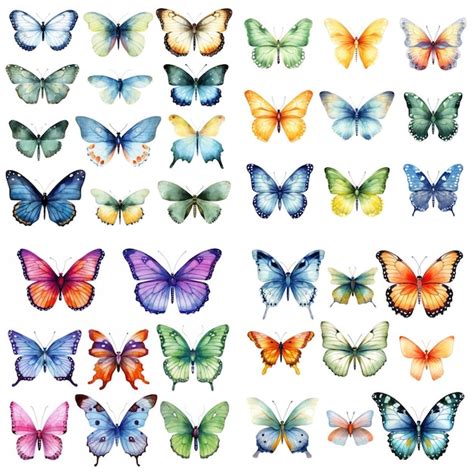 Premium Photo | Watercolor set of painted butterflies