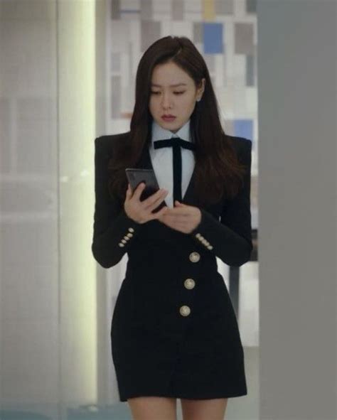 Black Slanted Buttons Suit Dress Yoon Se Ri Crash Landing On You