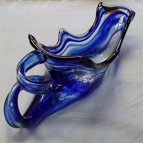 Sooner Art Vintage Sooner Art Glass Hand Blown Gondola Sleigh Cobalt Blue Swirl Poshmark