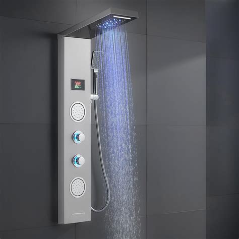 Rovate Shower Panel Tower System With Led Rainfall Waterfall Shower