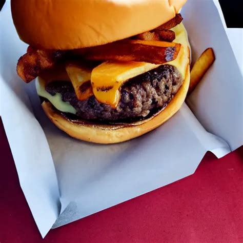 A Bacon Double Cheeseburger With Fries On The Side Stable Diffusion