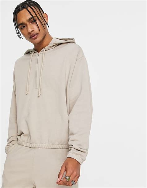 Asos Design Co Ord Oversized Cropped Hoodie With Half Zip Asos