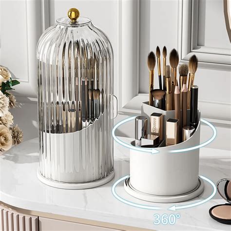 360 Rotating Makeup Brush Holder With Lid Transparent Make Up