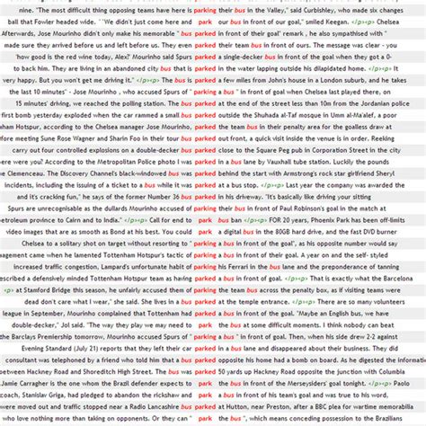 Complete Concordance Showing Park As A Verb Collocating With Bus In The