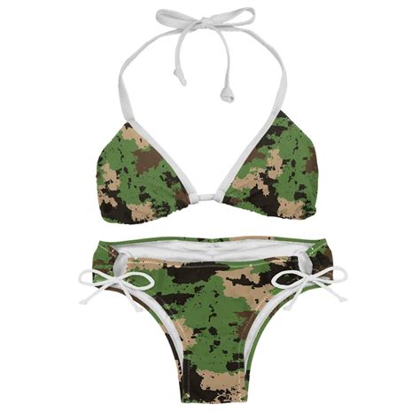 Women S Two Piece Halter Neck Bikini Swimsuits Padded Green Camouflage