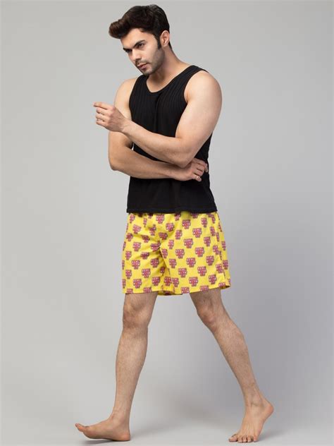 Regular Fit Men Yellow Printed Cotton Boxer Shorts Type Casual Shorts At Rs 199piece In New Delhi