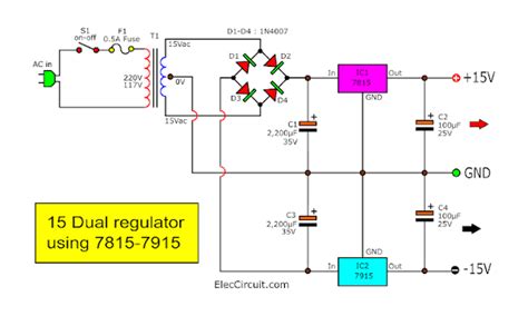 Dual 15V Power Supply Schematic With PCB 15V 15V 1A ElecCircuit