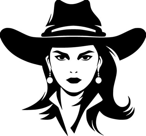 Cowgirl Schwarz Wei Vektor Illustration Premium Vektor