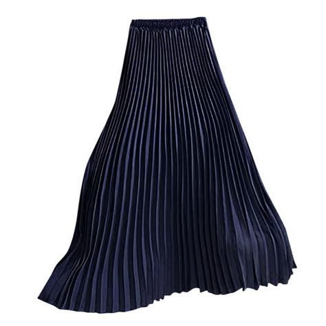 Blue Party Dresses Womens Solid Pleated Elegant Midi Elastic Waist Maxi Skirt Wedding Guest