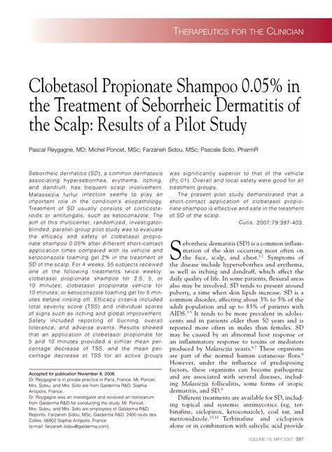 Clobetasol Propionate Shampoo 005 In The Treatment Of Seborrheic Dermatitis Of The Scalp