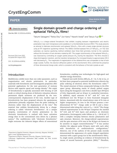 Pdf Single Domain Growth And Charge Ordering Of Epitaxial Ybfe 2 O 4