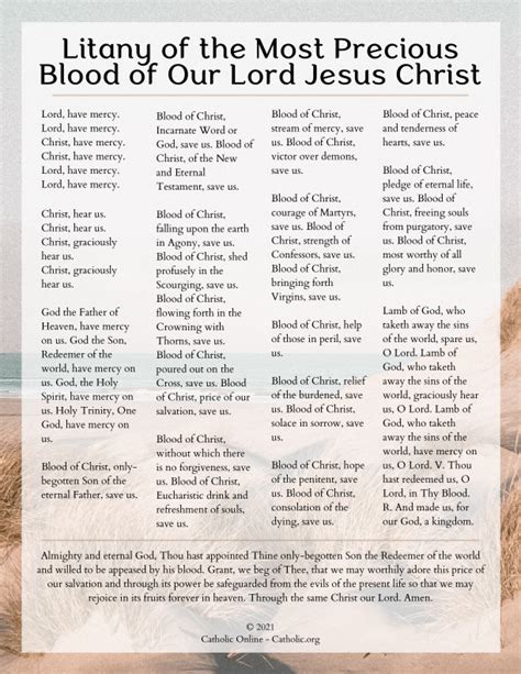 Litany Of The Most Precious Blood Of Our Lord Jesus Christ FREE PDF