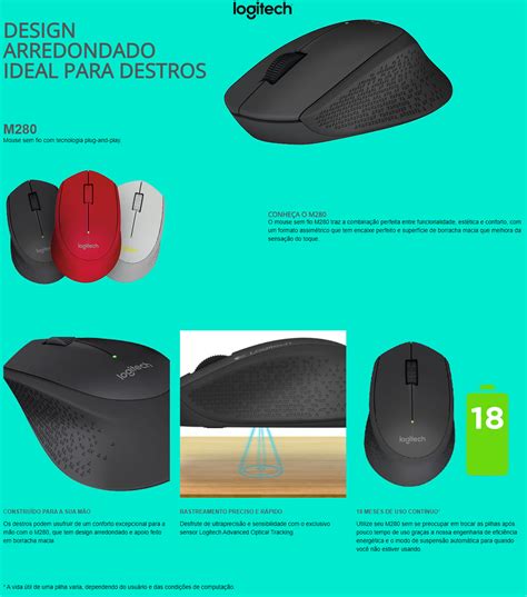 Mouse Ptico S Fio M Vermelhologitech Informatica Ti