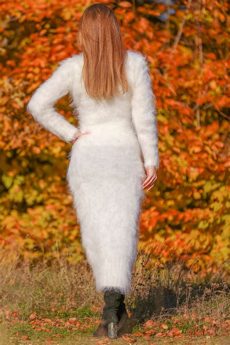 Long Mohair Sweater Dress Hand Knitted Fuzzy Turtleneck Dress Etsy Canada