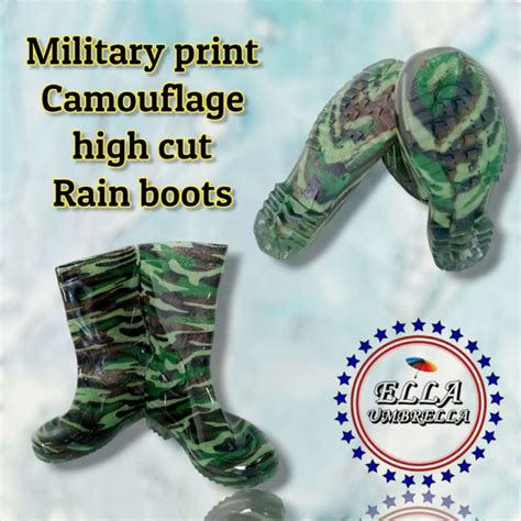 ellashop military print camouflage high cut rain boots  men bota