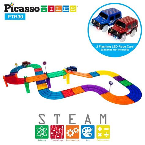 Picassotiles 30 Piece Race Car Track Magnetic Playset 2 With Light Up