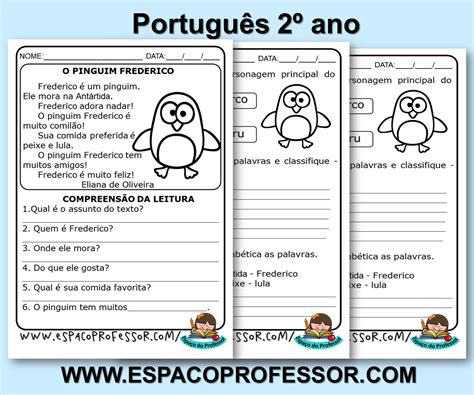 Atividades de alfabetização 2º ano para imprimir texto O Pinguim Frederico