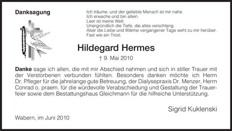 Traueranzeigen Von Hildegard Hermes Trauer Hna De